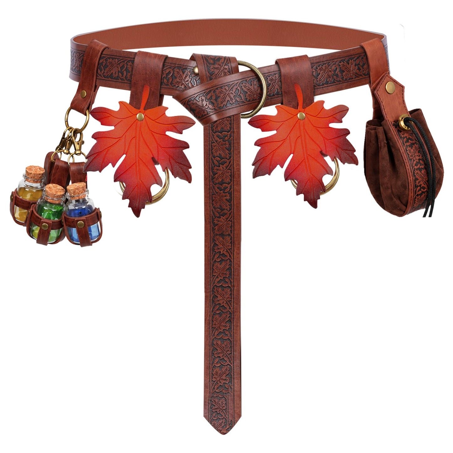 Luazuri Renaissance Belt Pouch Embossed Belt Magic Potion Bottle Skirt Hikes Medieval Halloween Cosplay Ren Faire Witch Props. (Brown B-5pcs)