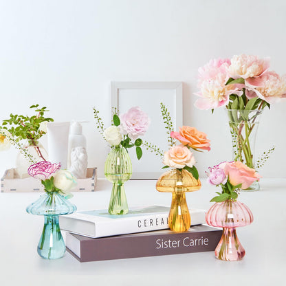 XXXFLOWER Glass Mushroom Vase Propagation Planter Window Plant Propagation Station Crystal Hydroponic Mushroom Jars for Plant Cuttings Unique Glass Bud Flower Vase Indoor for Home Office Garden Decor