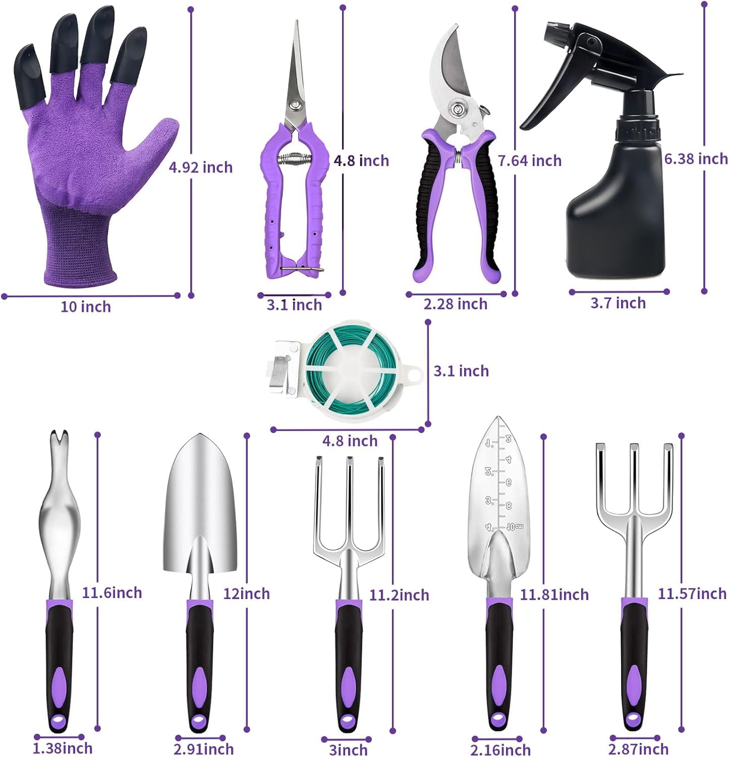 Covacure Gardening Tool Set - 11 Piece Aluminum Alloy Steel Hand Tool Starter Kit with Garden Bag, Outdoor Tool, Heavy Duty Gardening Work Set, Gardening Gifts for Women and Men