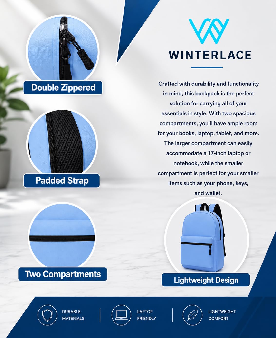 Winterlace 24 Pack Backpack, Bulk 17 inch Lightweight Outdoor Travel Gym Corporate Events Bag (Black)
