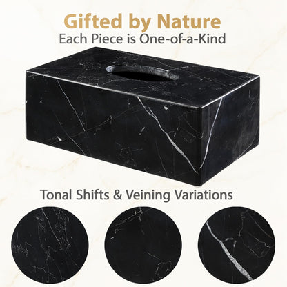 HAMAKAWA Natural Marble Tissue Box Cover, Black Tissue Organizer 10 x 5.5 x 3.9 inch, Heavy Stone Decorative Box, Rectangle Tissue Box Holder for Home Decor, Kitchen, Bathroom, Bedroom