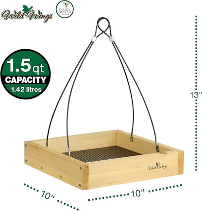 Wild Wings WWCF23 Rot Resistant Cedar Hanging Tray Bird Feeder with Fresh Seed Tray, Platform Feeder for Outdoor Wild Bird Seed Feeder and Décor, Wood