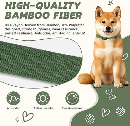 Green Dog Collar and Leash Set for Medium Dogs Soft and Breathable of 90% Rayon from Bamboo and 10% Polyester Comfortable Skin-Friendly, Adjustable Leash Set with Quick Release Buckle