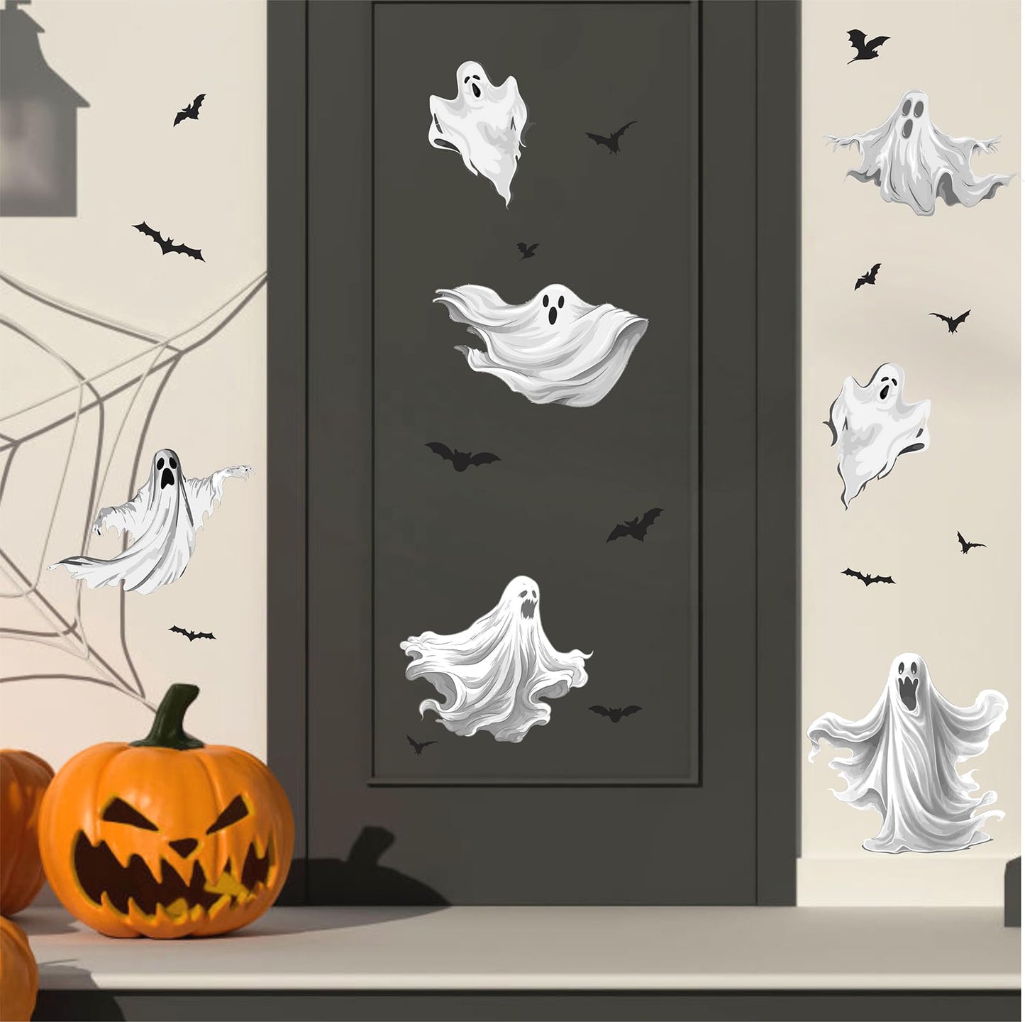 Halloween Large Ghosts Window Clings Halloween Window Stickers Black Bats Window Decals Home Classroom Office Party Decoration