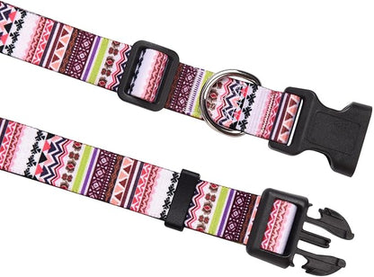 MarukoPet Dog Collar, Adjustable for Small Medium Large Dogs Puppy, Cute Design with Bohemia Floral Tribal Geometric Patterns Boys Girls Dog Collar(Pink Bohemia-L)