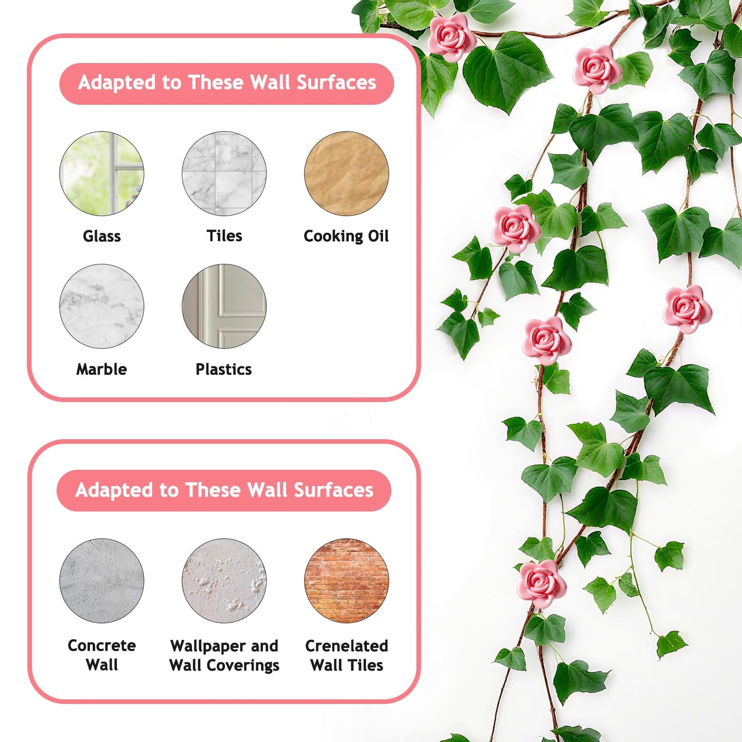 50 Pack Plant Vine Wall Clips – Decorative Flower Clips for Climbing Plants, Indoor & Outdoor Garden Vine Holders, Pink, Tool-Free Use, ABS Plastic