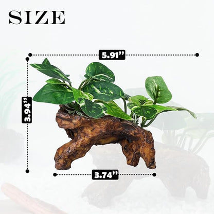 2 Pack Artificial Aquarium Ornaments Silk Leaf Betta Fish Tank Decoration Driftwood Cave Decor for Reptiles Plants Driftwood Accessories