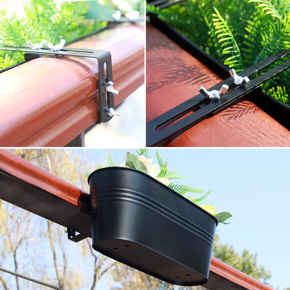 Holensun Railing Planter Box 16 Inch Metal Balcony Planters with Adjustable Brackets and Drainage Window Balcony Fence Deck Hanging Flower Pots for Outdoor Plants Apartment Patio Decor Black(4PCS)
