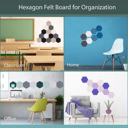 Afumazi Felt Bulletin Board Tiles, 8 Pcs Hexagon Wall Tiles with Removable Adhesive, 7.9×6.9 Inch Cork Pin Board for Classroom, Home, Office (Set F, Middle)