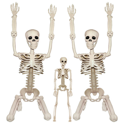 Skeleton Halloween Decorations Outdoor Indoor - 2Pcs 36" 1Pcs 16" Posable Plastic Skeleton, Movable Joints Full Body Bones,Funny Halloween Decor for Party,Porch,Haunted House,Yard, Garden,Graveyard