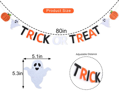 Halloween Trick or Treat Banner- Ghost &Pumpkin Banner for Party Supplies,Hallows Eve Happy Halloween Party Decor Supplies