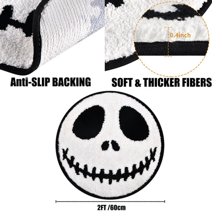 KGNN Jack Halloween Rugs Mat 2ft Round Non-Slip Cute Creepy Nightmare Bath Rug Bathroom Shower Floor Mat for Halloween Indoor Decor Nightmare Before Holiday Christmas Decorations