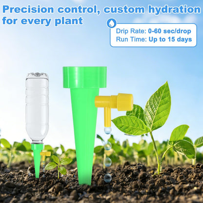 M METERXITY 16-Pack Self Watering Spikes for Plants, 4.3 Inch Plastic Plant Watering Devices with 16 Regulator for Indoor/Outdoor Pots, Garden Water Planter System [Green]