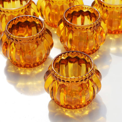 Woho Amber Tealight Candle Holder Set of 6, Tea Lights Candle Holder for Wedding Table, Glass Candle Holders Bulk for Home Decor