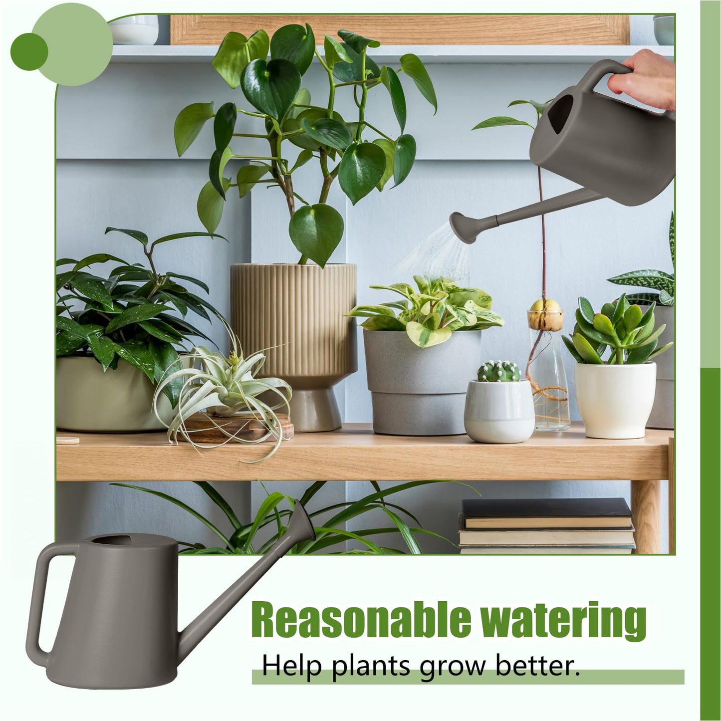 ZXJ Grip Plant Watering Can - for Indoor and Outdoor Home Garden Plants - with Long Spout - Grey - 1/2 Gallon