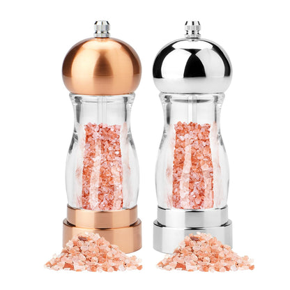SHIKORI Acrylic Salt and Pepper Grinder, 6 inch Adjustable Salt and Pepper Shakers, Refillable Manual Salt Pepper Mill (Gold & Silver)