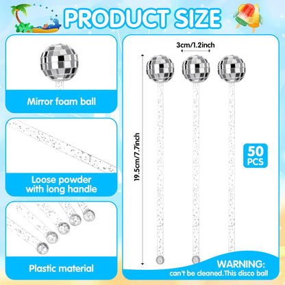 50 Pcs Disco Ball Cocktail Stirrers Plastic Round Top Swizzle Sticks Cake Pops Mirror Ball Coffee Beverage Stirrers for Home Bar Coffee Shop Use