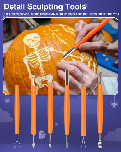 Luditek Pumpkin Carving Kit, 11 Pieces Halloween Jack-O-Lanterns Professional Stainless Steel Pumpkin Carving Tools, Pumpkin Cutting Supplies Tool Kit Halloween Gifts for Adults Kids