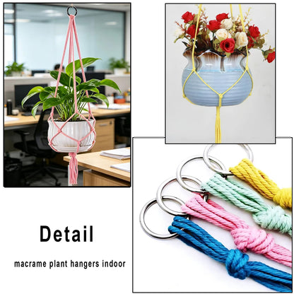 Markeny Macrame Plant Hanger, 4 Pieces Colourful Large Macrame Rope Hangers for Garden Patio Home Decor