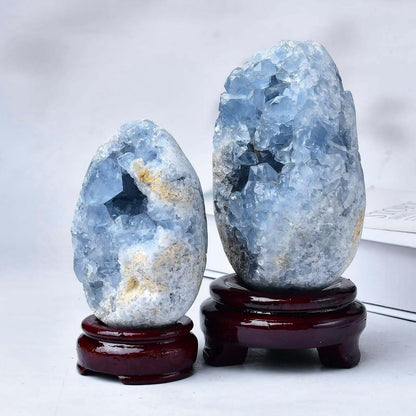 FZBHRO Natural Blue Celestite Geode Egg Healing Crystal Stone Collection Mineral Specimen with Stand Home Office Decor 1.7-2.2 Pound