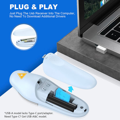 QUI Presentation Clicker Wireless Presenter Remote Clicker for PowerPoint Presentation Remote, PowerPoint Slide Advancer for Mac/Windows/Google Slide/Keynote, Blue, A