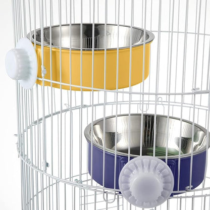 Amyhill 12 Pcs Crate Dog Bowls Bulk Removable Stainless Steel Hanging Food Water Feeder Bowl Pet Kennel Cage Coop Cup for Cat, Puppy, Birds, Rats, Ferret, Guinea Pigs, 3 Colors