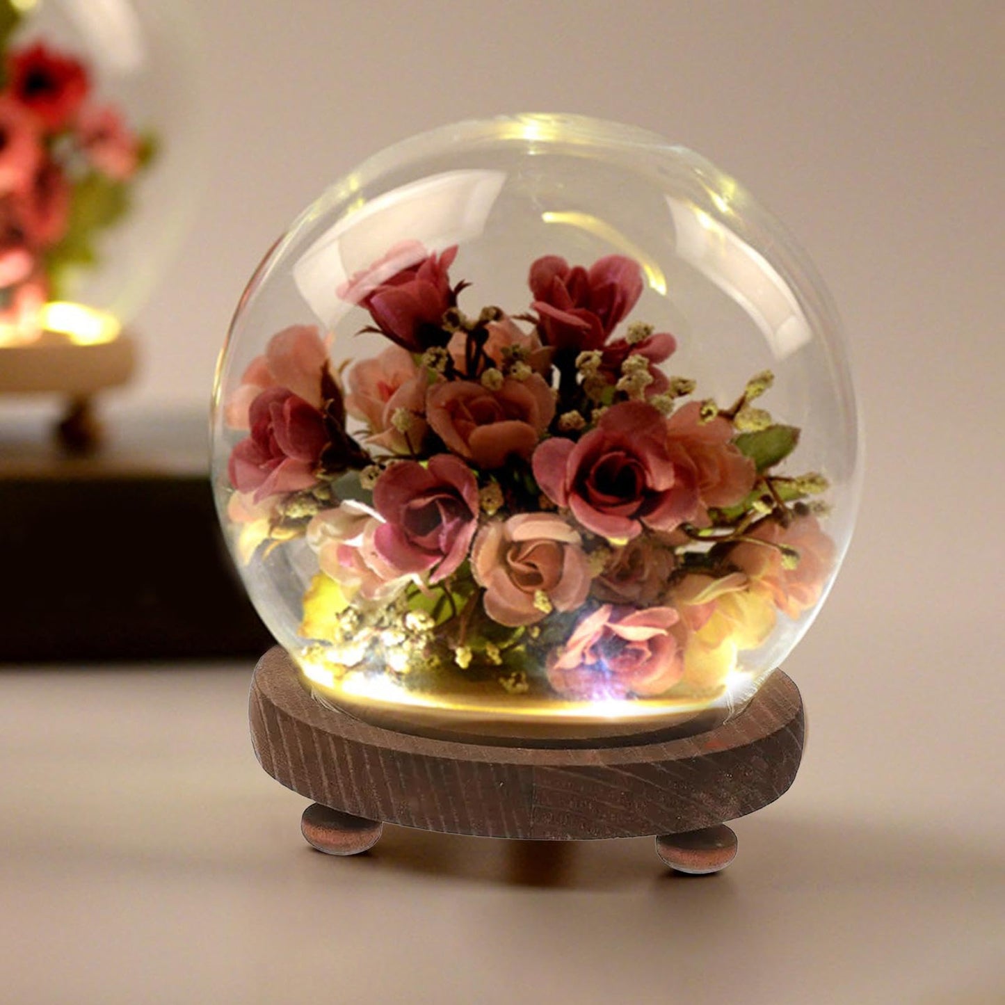 Generic Clear Glass Display Case Terrarium ,Wooden Base Decorative, Empty Glass Dome for Photos Medals Decoration Home Living Room Tabletop Decoration , 12cm