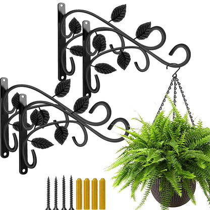 4 PCS Metal Hanging Hook Plants Brackets, 12 Inch Iron Wall Mount Bracket Durable Rust-Resistant Plant Hanger Hook for Hanging Plants Bird Feeder Lantern Wind Chimes
