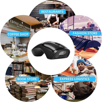 New Wireless Mouse Barcode Scanner, 2-in-1 Design 2D Handheld Barcode Scanner with Wireless Mouse Functions for POS System,Store,Supermarket, Warehouse.(Black)