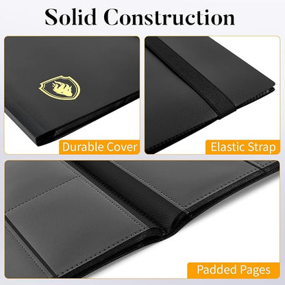 Heavy Duty Card Binder, Fabmaker 9 Pocket Trading Card Binder Holds 360 Cards, Sleek Side-Loading Card Album, Sturdy Card Collection Folder for Game Cards, Sport Cards, Green