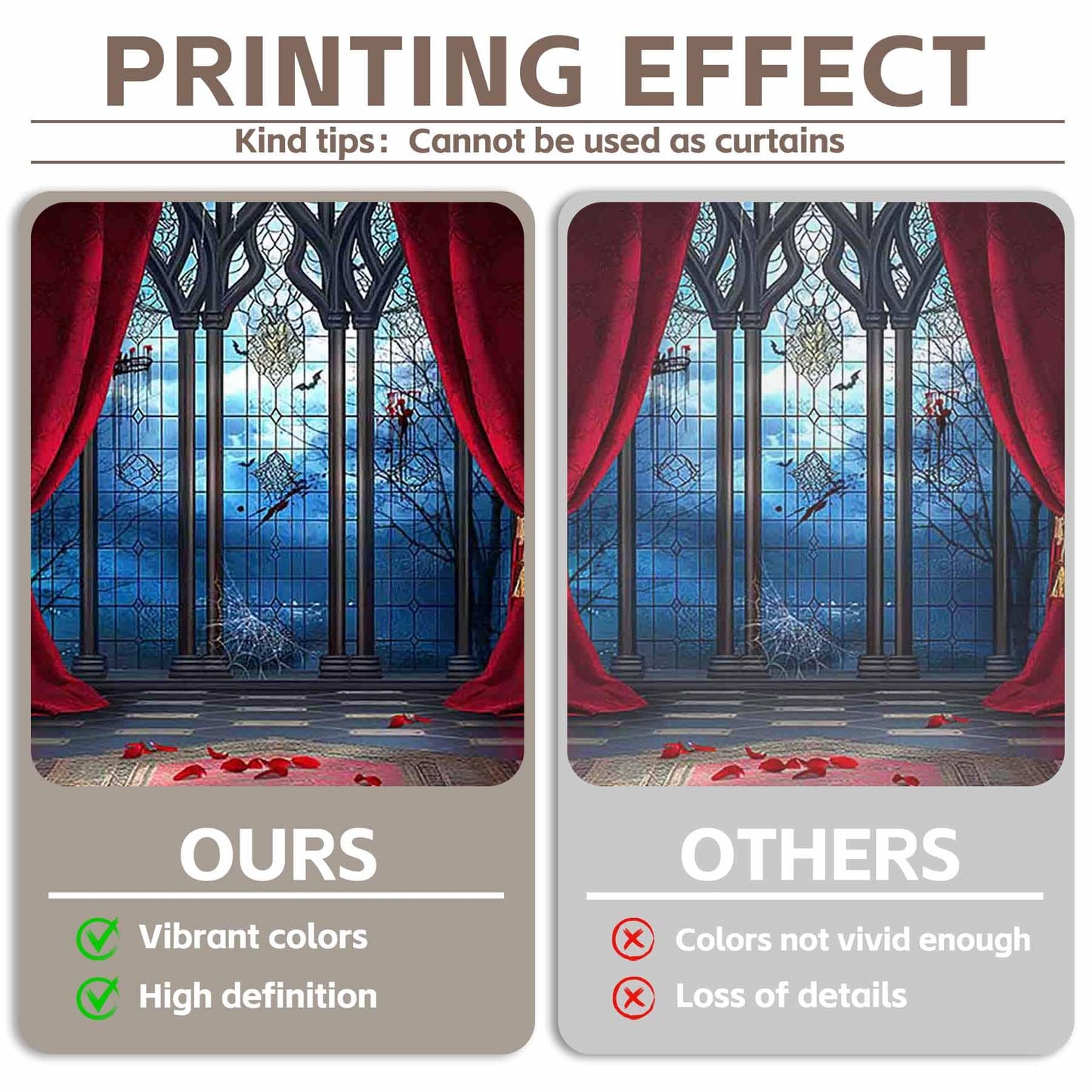 YCUCUEI 7x5ft Fabric Halloween Vampire Medieval Castle Backdrop Gothic Window Red Curtain Bats Photography Background Haunted House Party Decor Photo Props