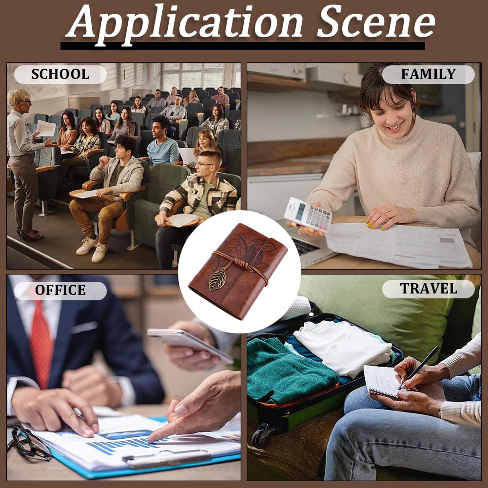 CALFOVERA A7 PU Leather Diary Vintage Writing Travel Business Work Notepad with Lined Pages Leaves Carving Leather Journal Notebook Binder Cover with Book Insert for Men Women(Brown)