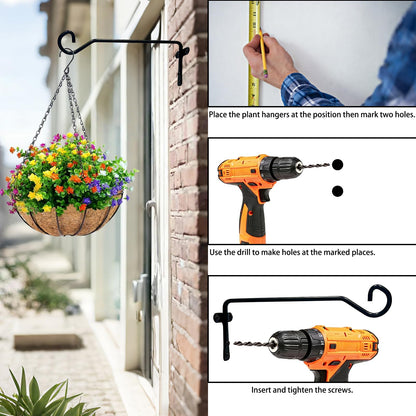 Uiyicil 2 Pack Heavy Duty Metal Plant Hanger Wall Hooks – Indoor and Outdoor, Holds Up to 40 lb, for Hanging Plants, Lanterns, Bird Feeders – 9.4IN Black