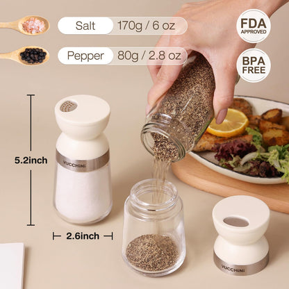 Vucchini Salt and Pepper Shaker Set 3 Adjustable Pour Holes, Dishwasher Safe, 5oz Large Capacity Spice Shaker for Kitchen & Camping (Cream)