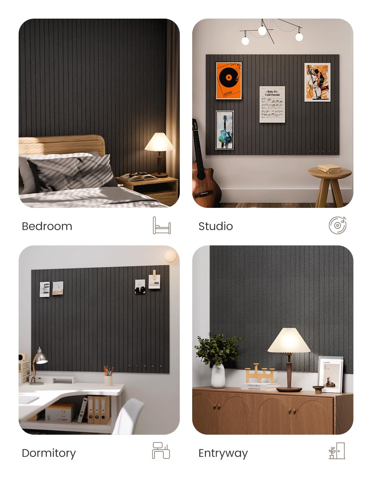 Fluxynara Large Felt Bulletin Board 48" x 36" Cork Board Alternative-12 Pack with 70 Safe Removable Adhesive Tabs, Cork Boards for Walls Cork Board for Home Office Classroom Pin Board (Charcoal Gray)