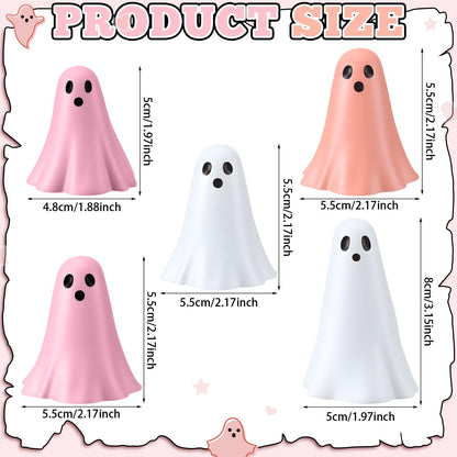 Amyhill 5 Pcs Halloween Ghost Figurine Resin Ghost Sculpture Statue Cute Halloween Decorations Spooky Tiered Tray Decor for Indoor Home Table Centerpieces Party Kitchen Tabletop Shelf (Cute,Pink)