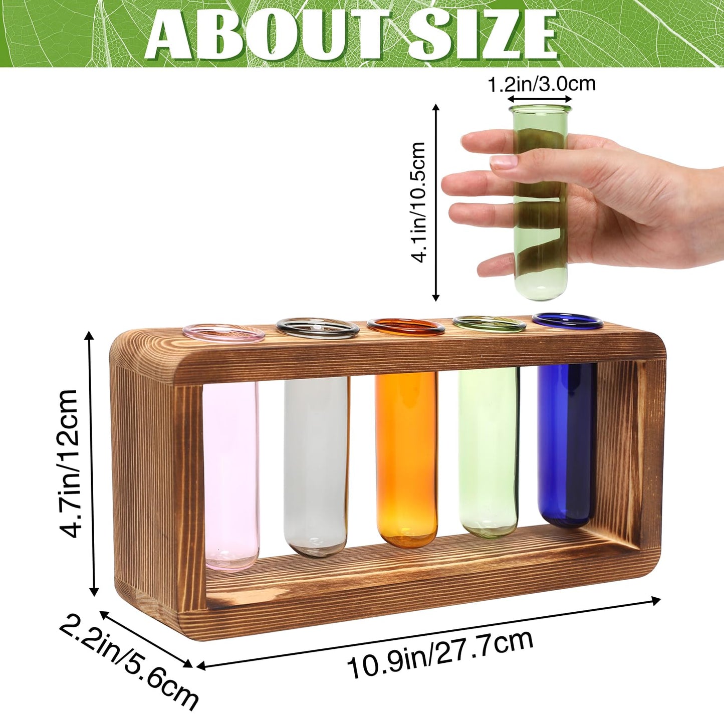 Glass Plant Propagation Station with 5 Test Tubes Colorful Planter Vase Birthday Gifts for Women in Wooden Stand