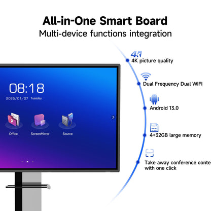 Smart Board, Interactive Whiteboard, 4K UHD Touch Screen Digital Board, Digital Electronic Smartboard for Classroom,Office & Conference Rooms,Open App Ecosystem(Board & Wall Mount Only) (65 Inch)