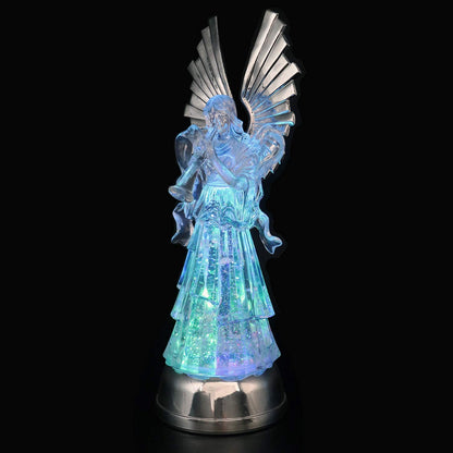DRomance 14" Angel Snow Globe Lantern Battery Operated with 6 Hour Timer Color Changing LED Light Trumpet Angel Swirling Glitter Water Lamp Thanksgiving Christmas Holiday Decor Gift