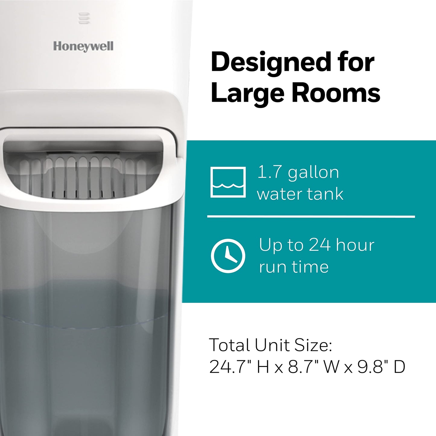 Honeywell Top Fill Tower Humidifier, Digital Humidistat, Black – Cool Mist Humidifiers for Bedroom, Home or Office with Space-Saving Tower Design