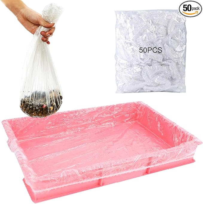 Small Animal Cage Liners Disposable, 50 PCS Large Rabbit Cage Tray Liner Pet Litter Pan Bags Plastic Film Cover for Guinea Pig Bunny Bird Chinchilla Hedgehog (Medium)