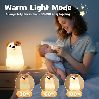 Squishy Puppy Night Light with RGB Mode 3 Brightness Adjustable Nursery Breastfeeding Nightlight Cute Novelty Smile Dog Animal Lamp Rechargeable Silicone Touch Bedside Lamp for Bedroom Dorm Decor