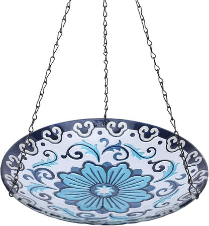 MUMTOP Hanging Bird Bath - Bird Baths for Outdoors, 12 Inch Glass Bird Bath Bowl Outdoor Bird Feeders for Garden Yard and Patio Decor