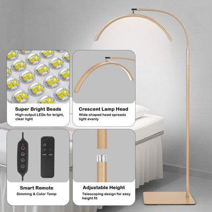 MINIEAR Half Moon Lash Light for Eyelash Extensions & Estheticians, Dimmable LED Lash Lamp with Flexible Gooseneck, Shadow-Free Moon Light for Lash Tech, Tattoo, SPA, Eyelash Lamp (Gold)