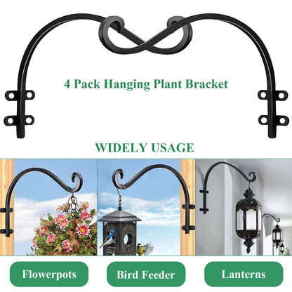 2 Pack Heavy Duty Plant Hanger Bracket, 16Inch Hanging Brackets for Plants Outdoor and Indoor, 80lbs Holding Capacity Metal Plant Wall Hooks, Black Hanging Plant Brackets for Flower Wind Bird Feeder
