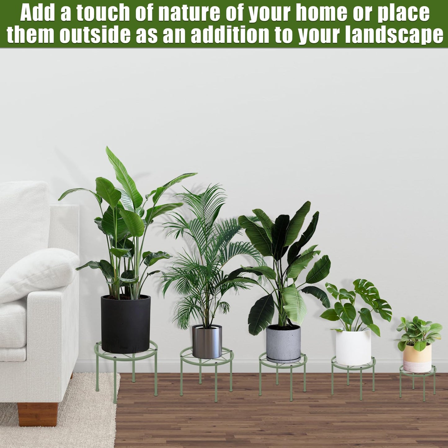 lokeisna Set of 8 Plastic Planter & Metal Plant Stands for Home Indoor and Outdoor