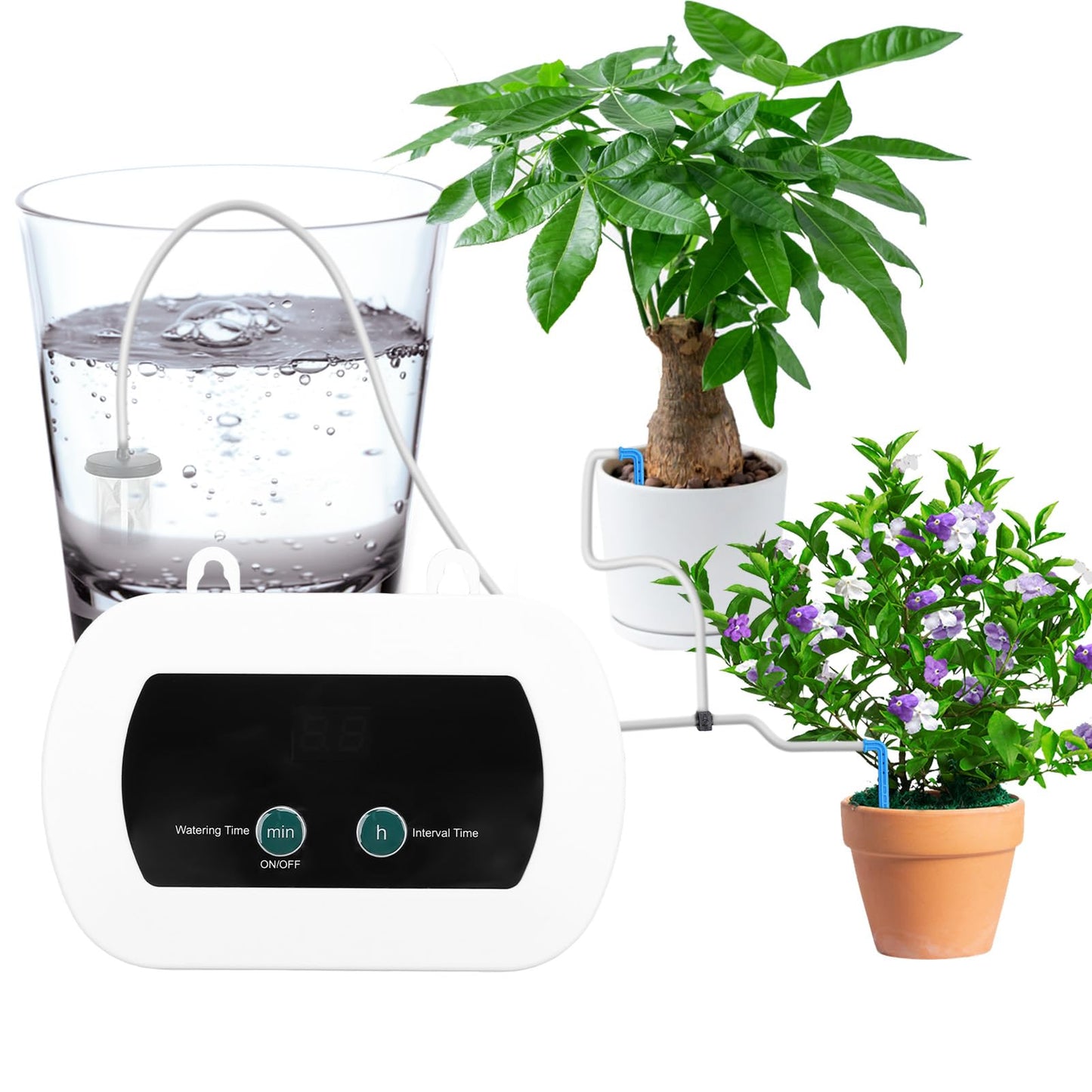 ZJchao Smart Automatic Plant Watering System, 400ml per min Flowrate Programmable Timer Drip Irrigation Kit with LED Display for Indoor Outdoor Garden Office Home Water 10 Potted Plants (BSV-IC201)
