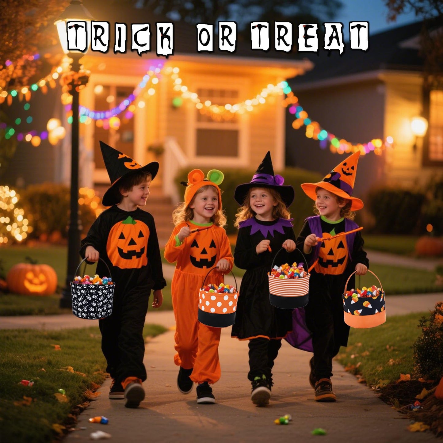 Halloween Candy Basket for Kids, Trick or Treat Bucket Boo Spooky Small Baskets for Girls/Boys Gift Baskets (Polka Dot)