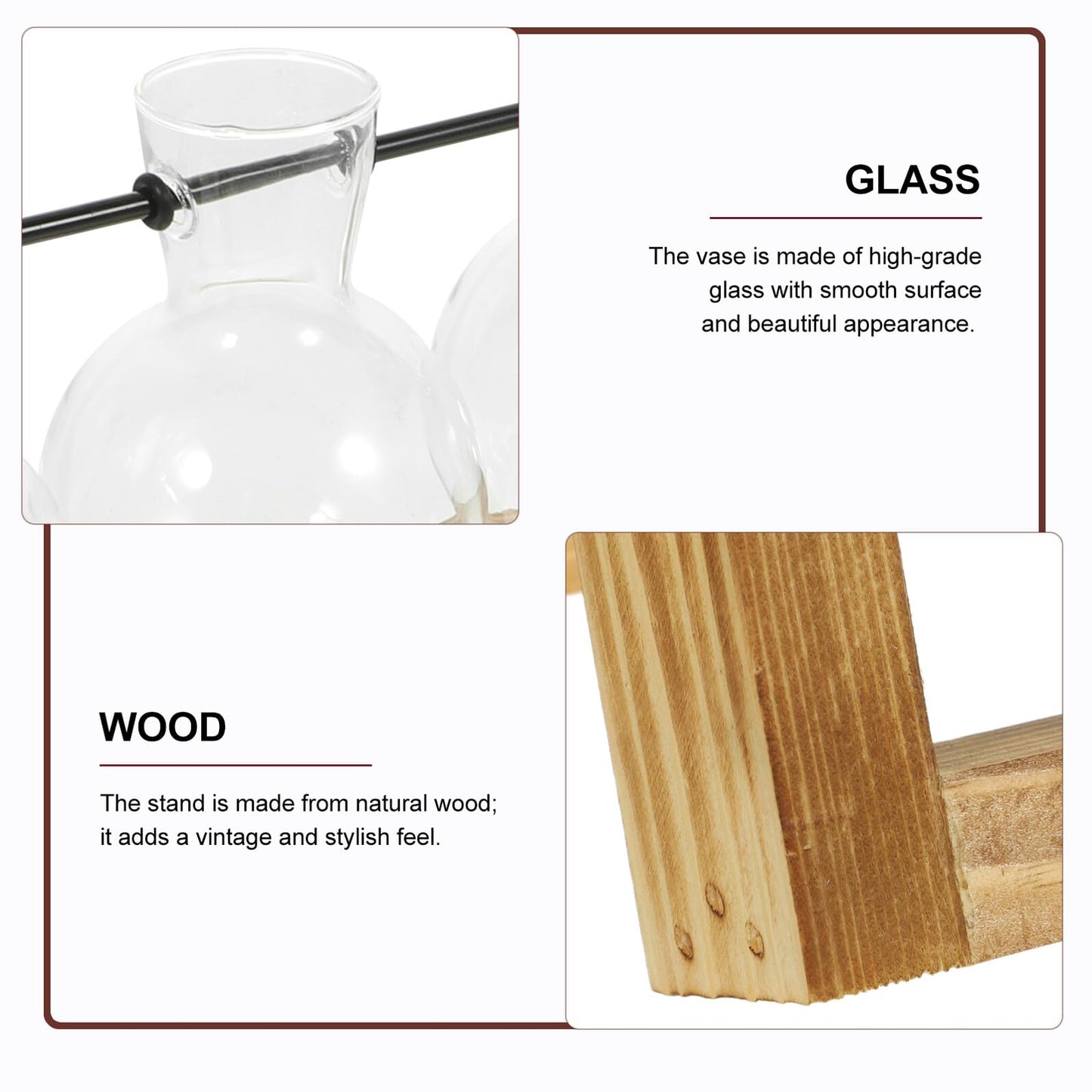 NIYANGLE Glass Propagation Station Set with 5 Small Glass Vases and Wooden Stand for Hydroponic Plant Terrariums, Tabletop Flower Vases for Home Décor and Indoor Gardening