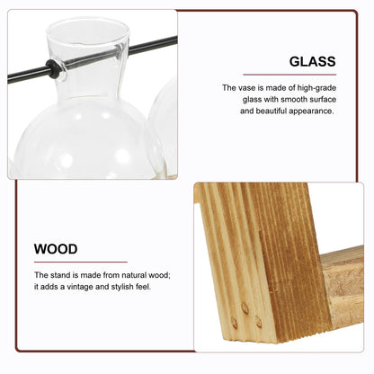 NIYANGLE Glass Propagation Station Set with 5 Small Glass Vases and Wooden Stand for Hydroponic Plant Terrariums, Tabletop Flower Vases for Home Décor and Indoor Gardening